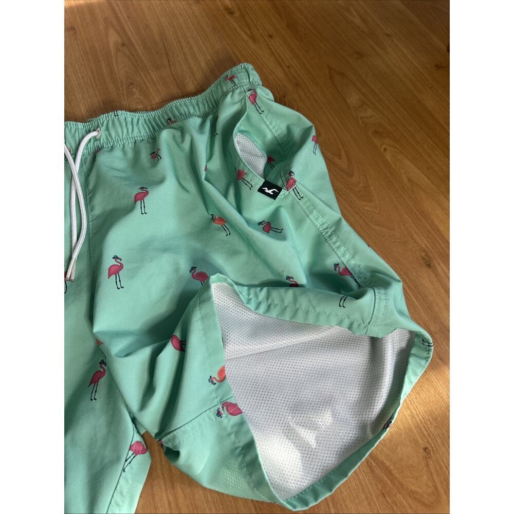 Hollister Men’s Mint Green Flamingo Swim Trunks XL Stretch Beach Vibes Pockets - Picture 7 of 9